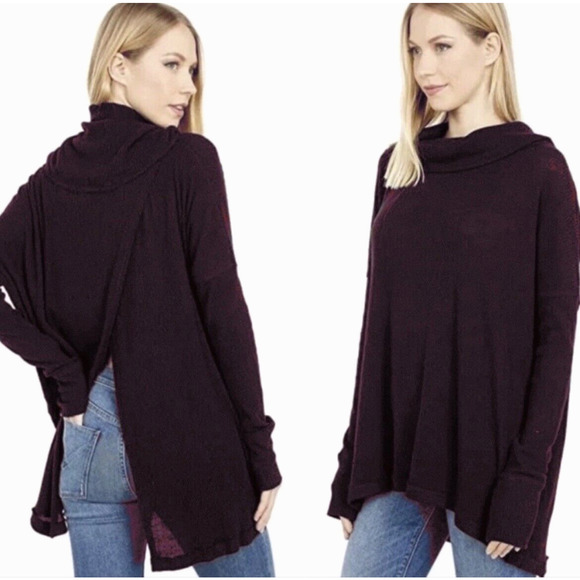 Free People Juicy Long Sleeves Top Sz S In Date Night Red Split Back Tunic Boho - Picture 1 of 9